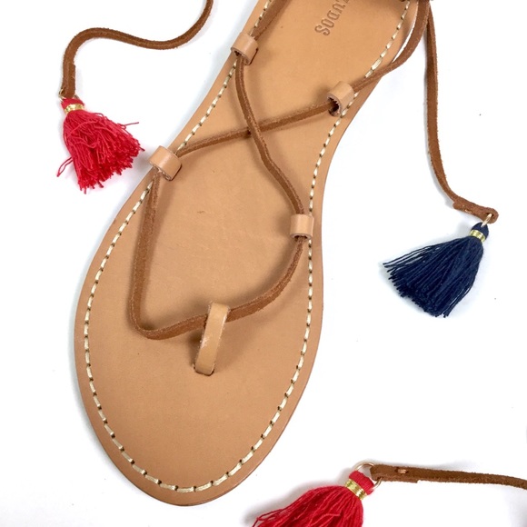 SOLD Soludos Tassel Lace Up Tan Leather Sandals 8 - Picture 4 of 8